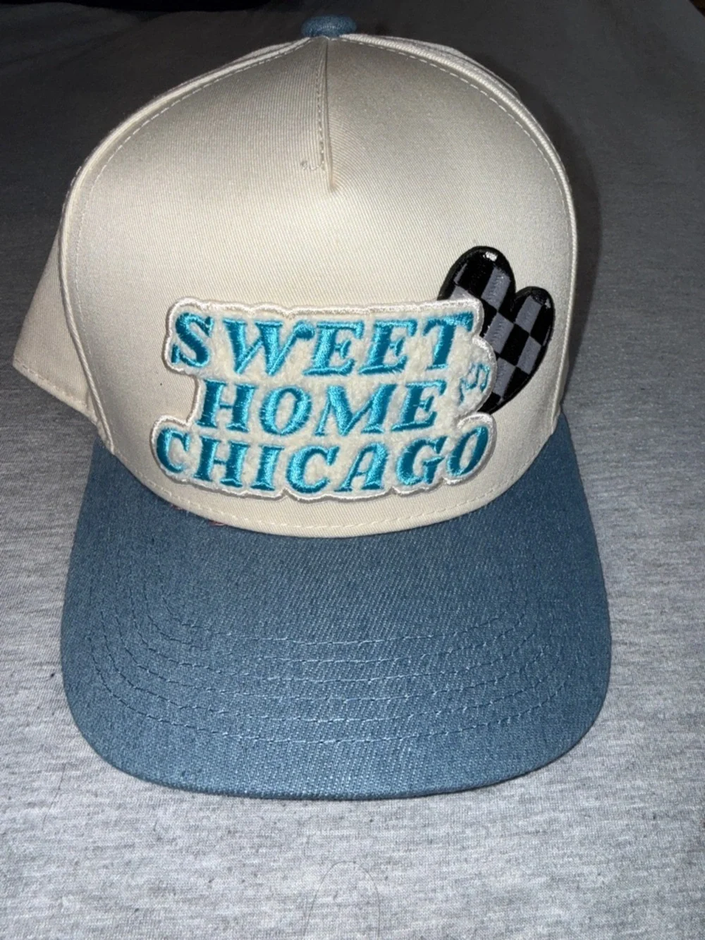 Customize Chicago Embroidered Cap in Cream & Blue